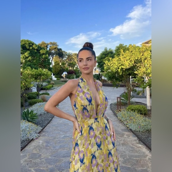 Zara dress midi halter beaded abstract wedding summer vacation boho - Picture 7 of 16